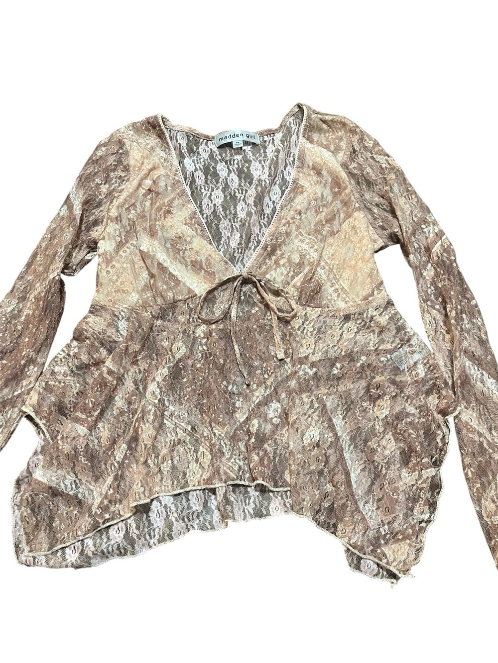 Madden Girl Women’s Long Sleeve Lace See Through Top